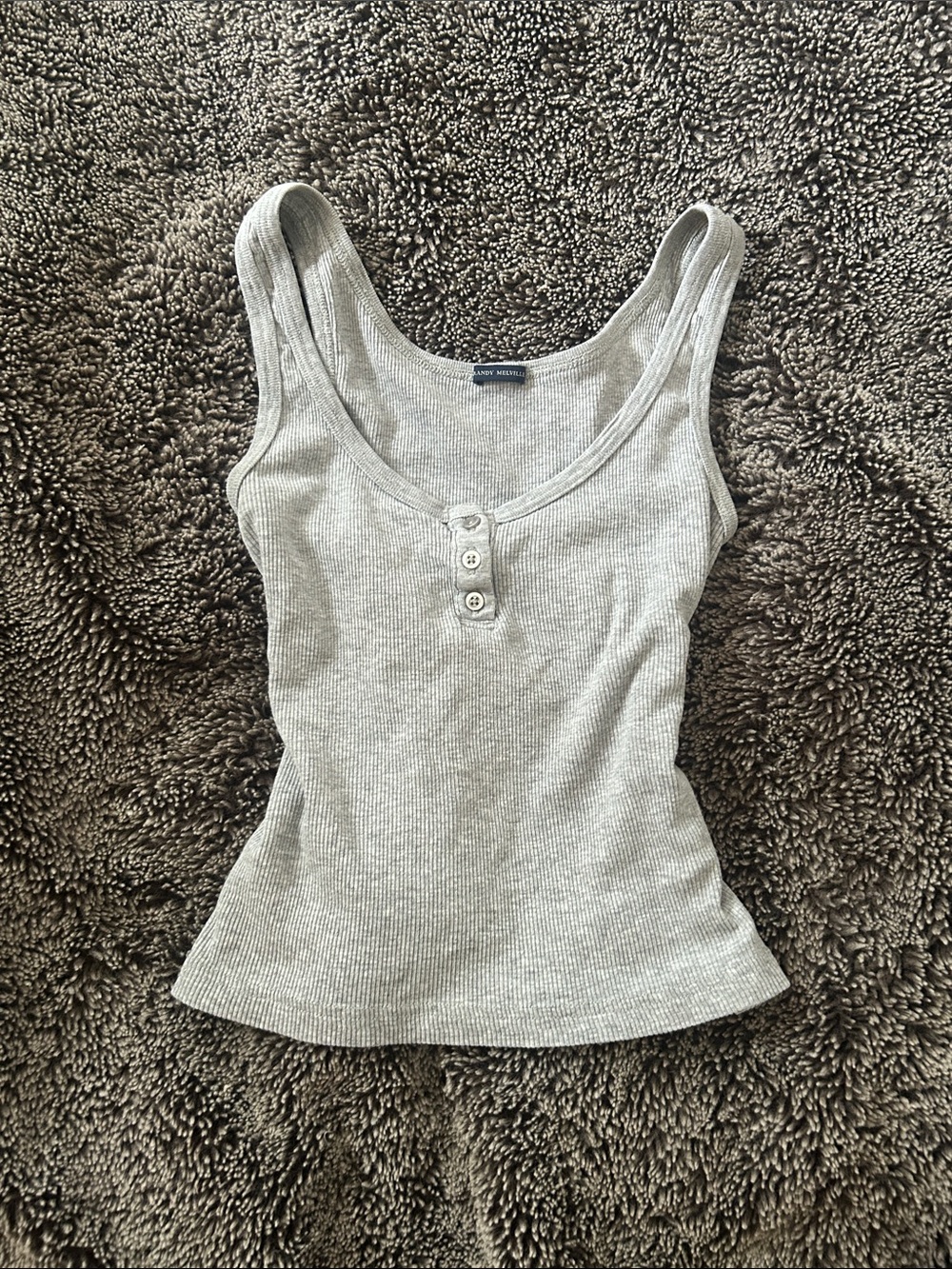 Brandy Melville Light Gray Ribbed Henley Tank Top